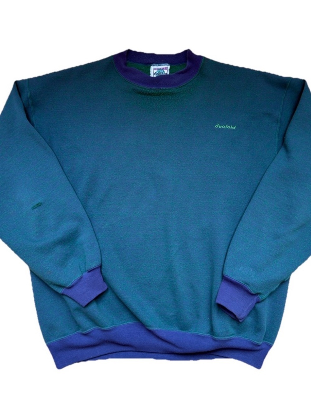 Vintage Duofold Micro Climate Mens XL Crewneck Teal Purple Made USA Pullover
